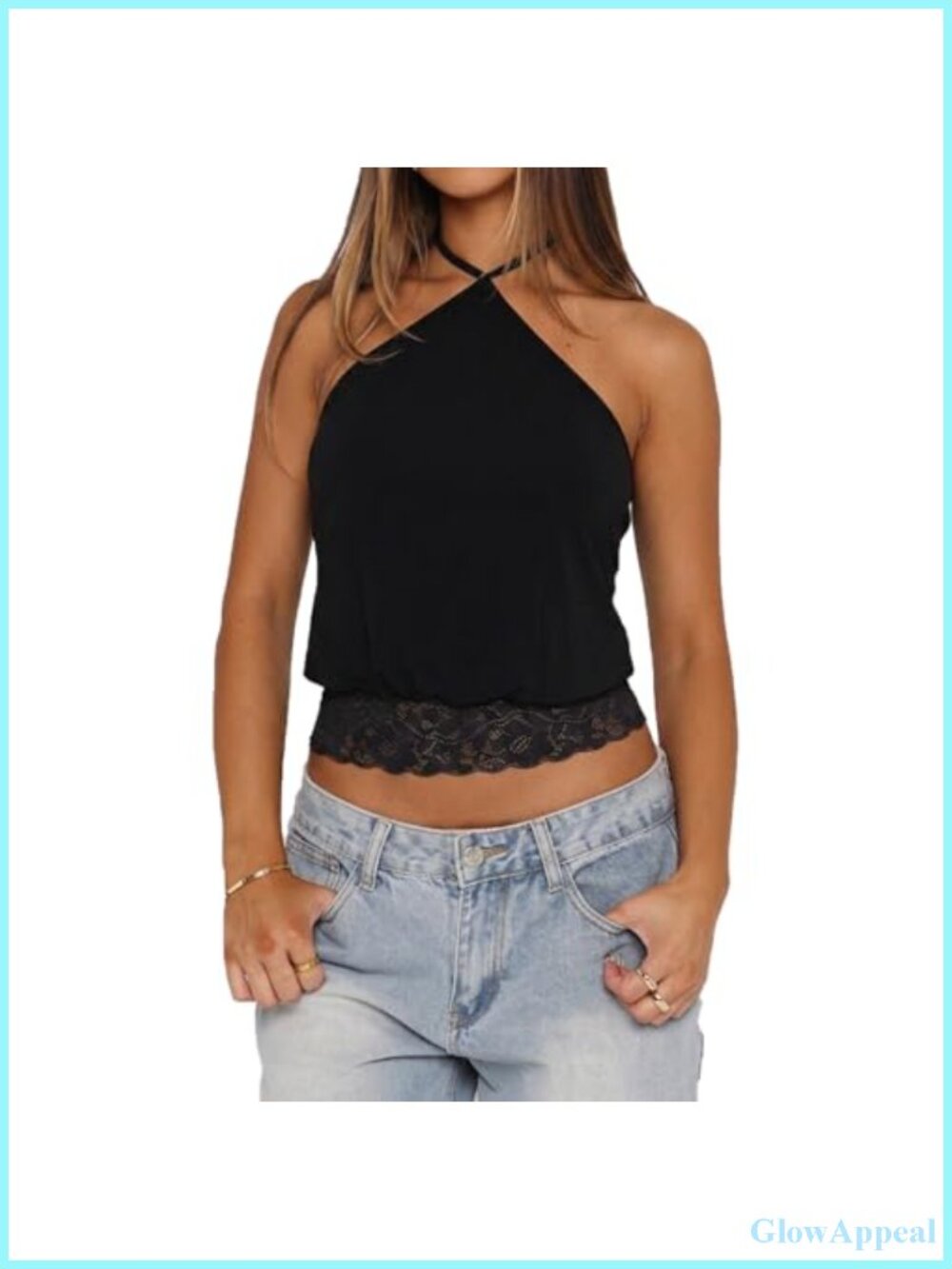 Sexy Halter Crop Top Self Tie Lace Trim Cinched Waist Cami Y2K